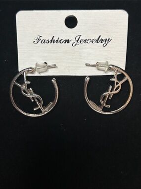 Fashion Jewelry Silver Open Circle Logo Hoop Earrings